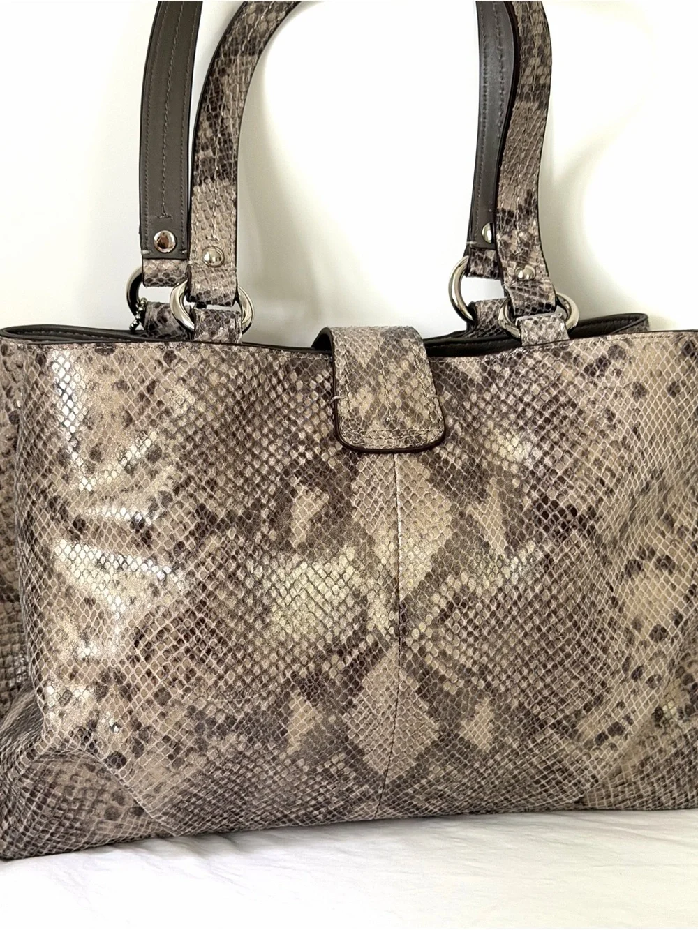 New Coach Python Embossed Exotic Faux Leather Soho Tote Shoulder Bag Gray